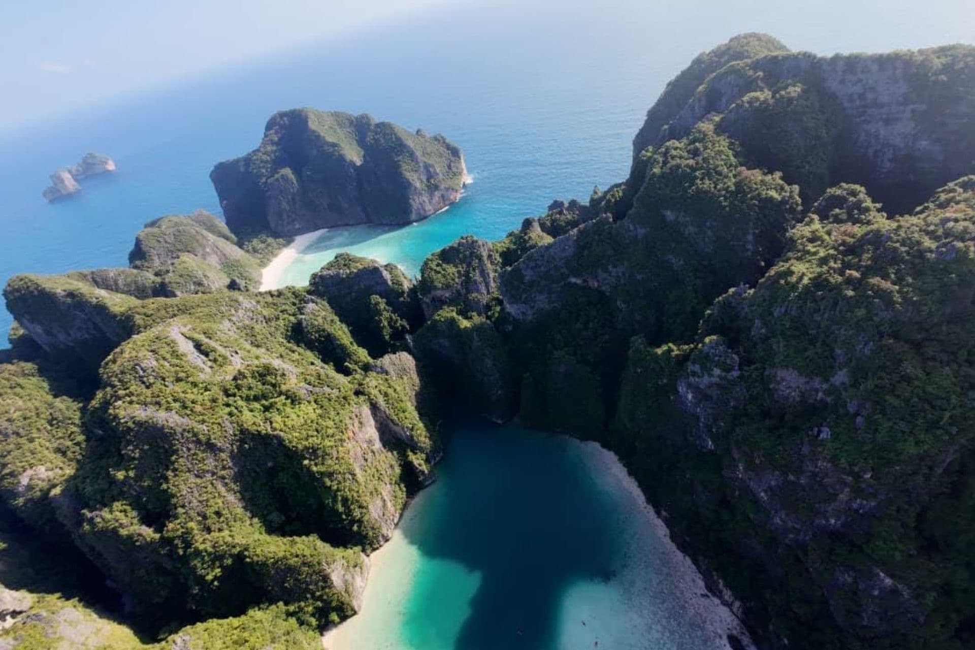 Aerial over Maya Bay and Pileh Lagoon
